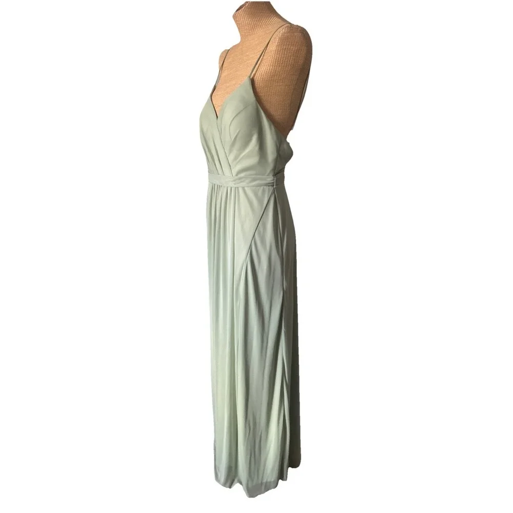 Azazie Dress V Neck Dusty Sage Green Formal Maxi Gown‎ Bridesmaid Fits Like 10